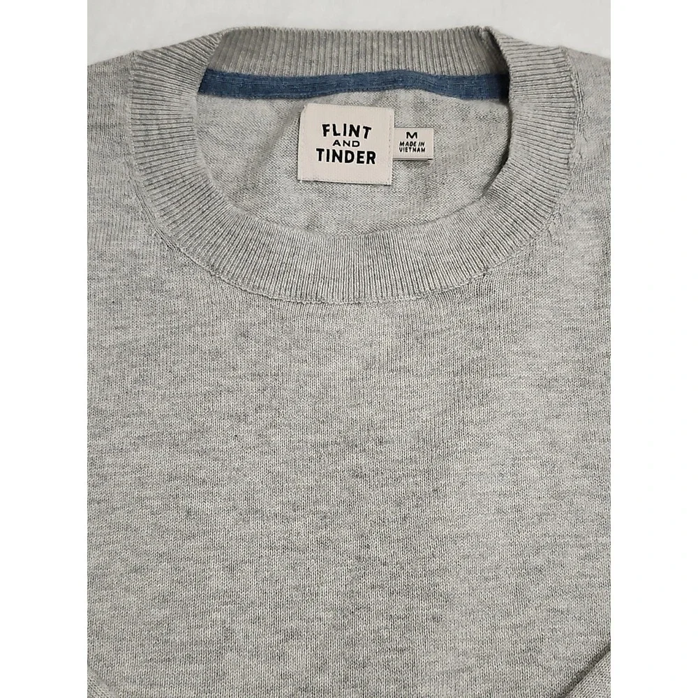 Flint and Tinder Huckberry Crewneck Sweater Mens M Ribbed Collar Cuffs Hem Gray